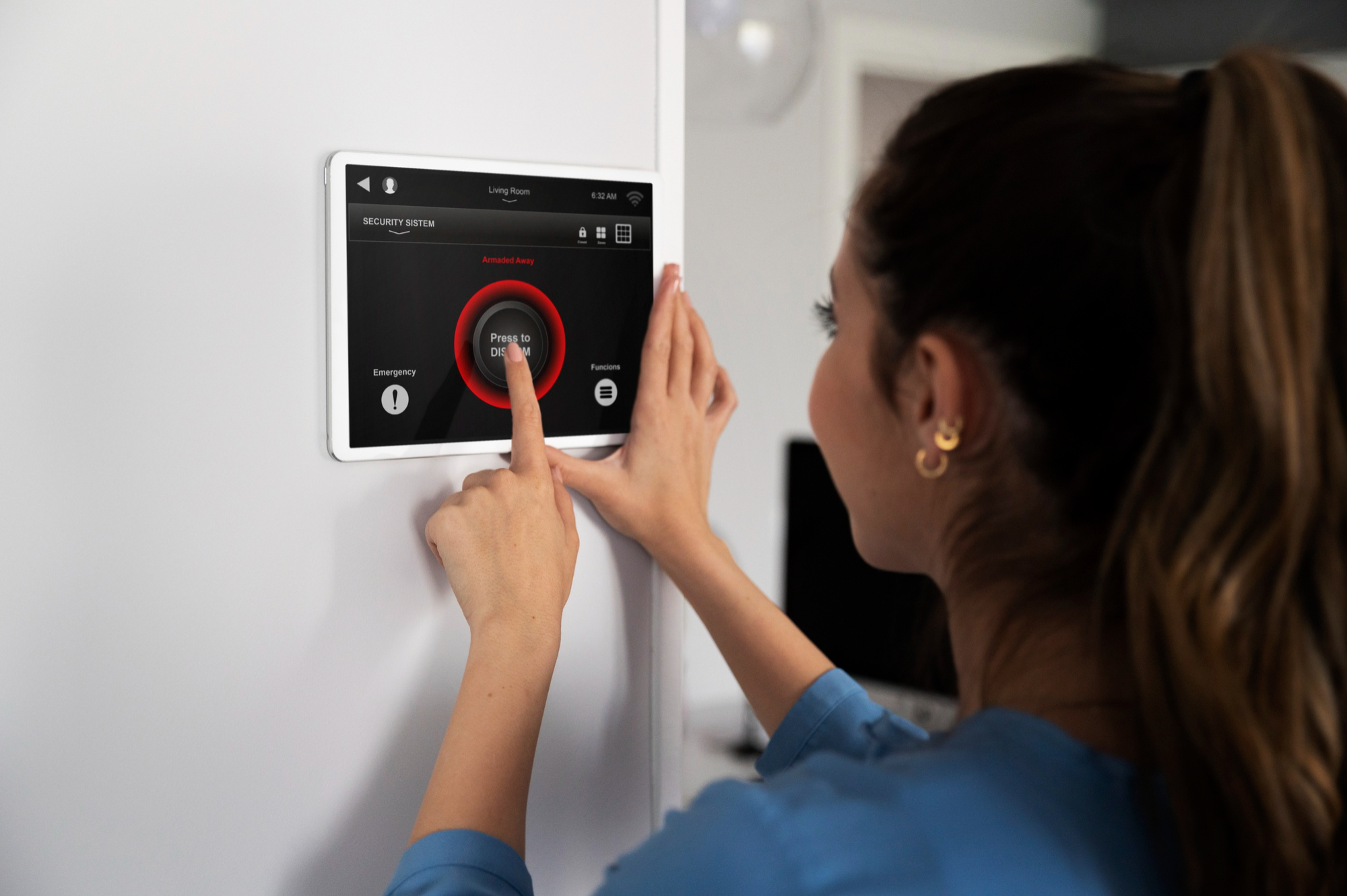 A woman checking out her control panel inside the home